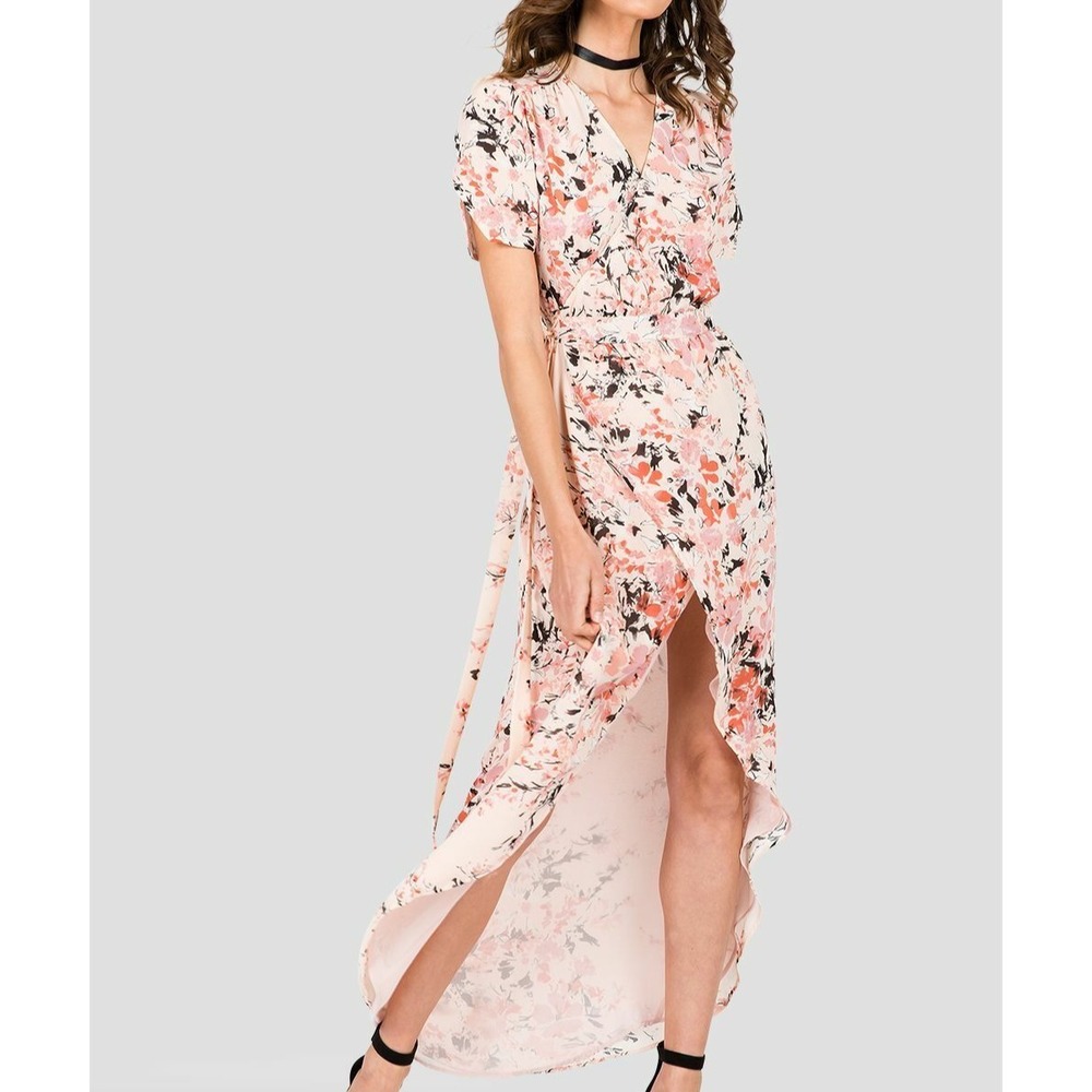 Standards & Practices Pink Floral Maxi Dress Size Medium Flowy Fit & Flare NEW